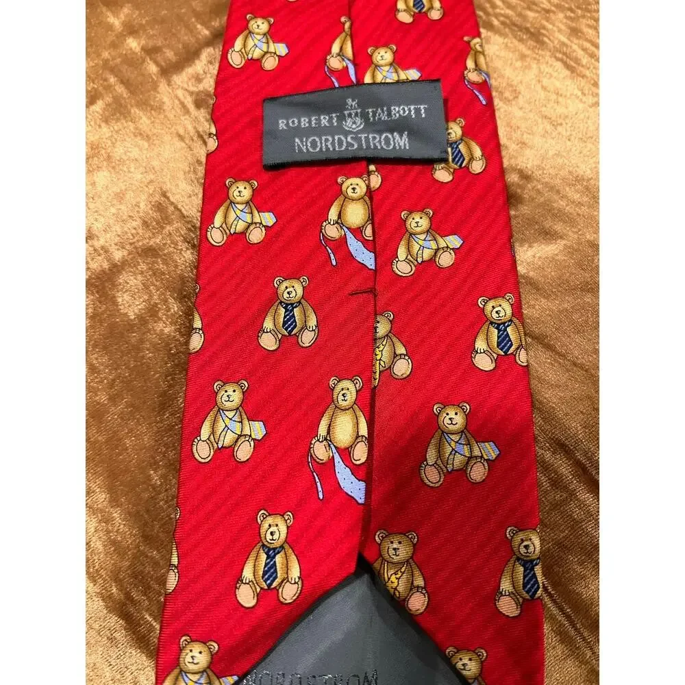 Vintage Nordstrom Robert Talbott Red 100% Silk Teddy Bear Novelty Tie Men's
